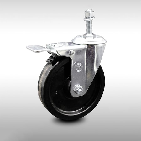 Service Caster 5 Inch SS Phenolic 3/8 Inch Threaded Stem Caster with Total Lock Brake SCC SCC-SSTSTTL20S514-PHS-381615